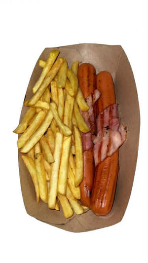 Bacon sausages with fries